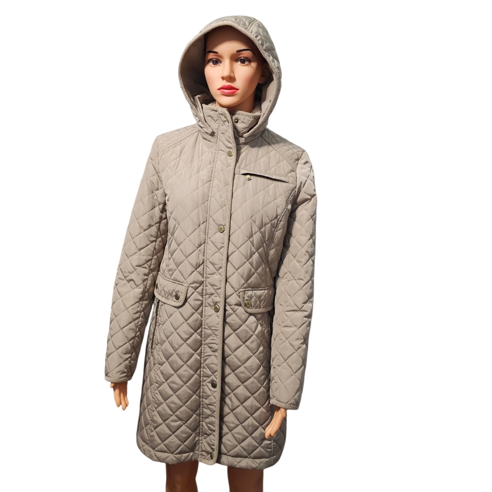 Ralph Lauren Women's Quilted Preppy Hooded Beige Trench Old Money Jacket Sz S
